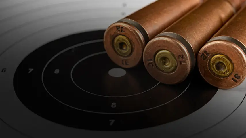 Rifle ammunition on a shooting target